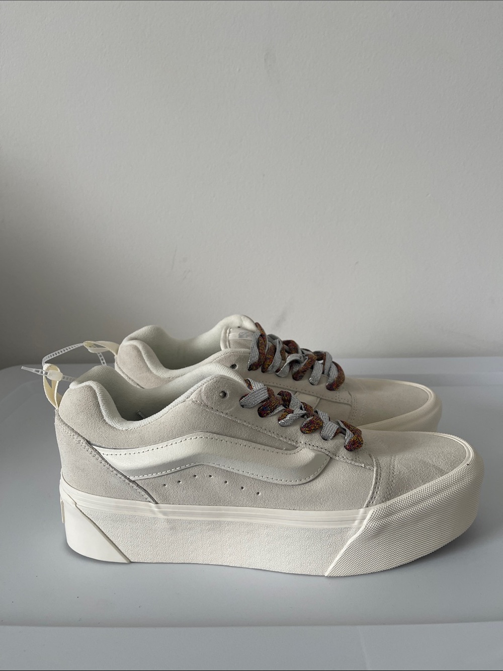 Vans Off-White Platform Sneakers with Multicolor Laces